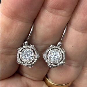 Elegant Sterling Silver Diamond Style Drop Earrings